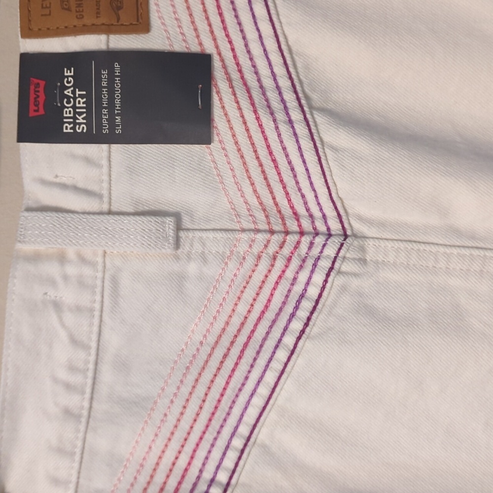 LEVI'S Ribcage Rainbow Denim Mini Skirt 27 - Picture 7 of 16